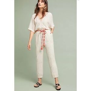 NWT Feather Bone Striped Soleil Belted Jumpsuit